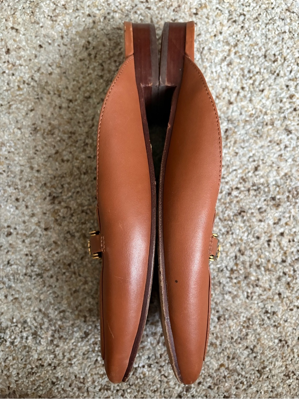 Tory Burch Tan Leather Backless Loafers with Gold Accent - Picture 7 of 7
